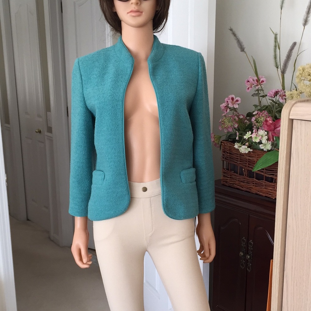 Vintage NWT Lord & Taylor Turquoise Teal Open Front Blazer Jacket - Picture 3 of 15
